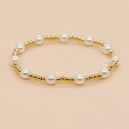 Simple Style Cross Round Freshwater Pearl Copper Beaded Bracelets