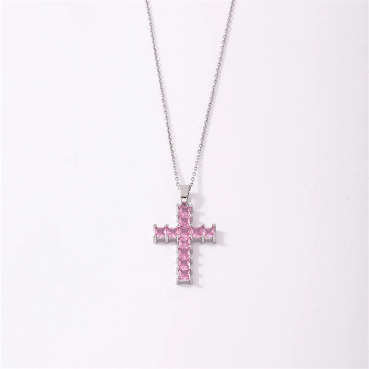 Simple Style Cross Stainless Steel Copper Plating Inlay Zircon Silver Plated Pendant Necklace