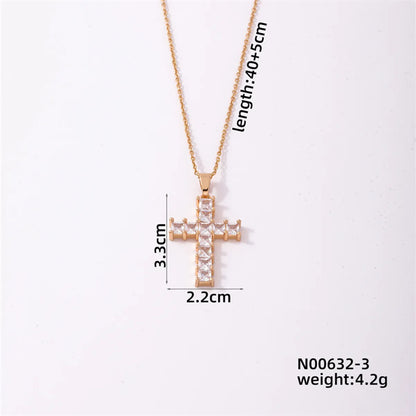 Simple Style Cross Stainless Steel Copper Plating Inlay Zircon Silver Plated Pendant Necklace