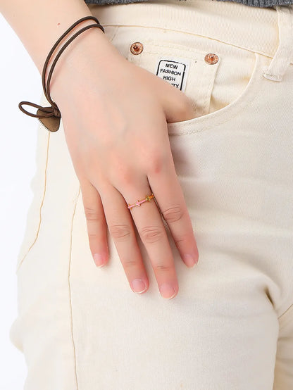 Simple Style Cross Stainless Steel Enamel Plating 18k Gold Plated Open Rings