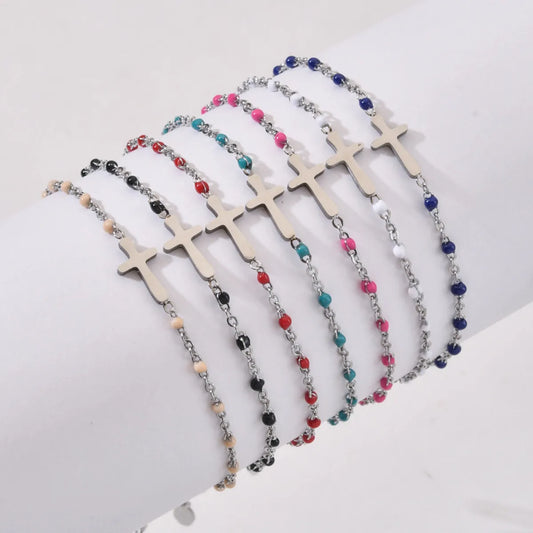 Simple Style Cross Stainless Steel Enamel Plating Bracelets