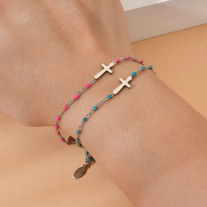 Simple Style Cross Stainless Steel Enamel Plating Bracelets