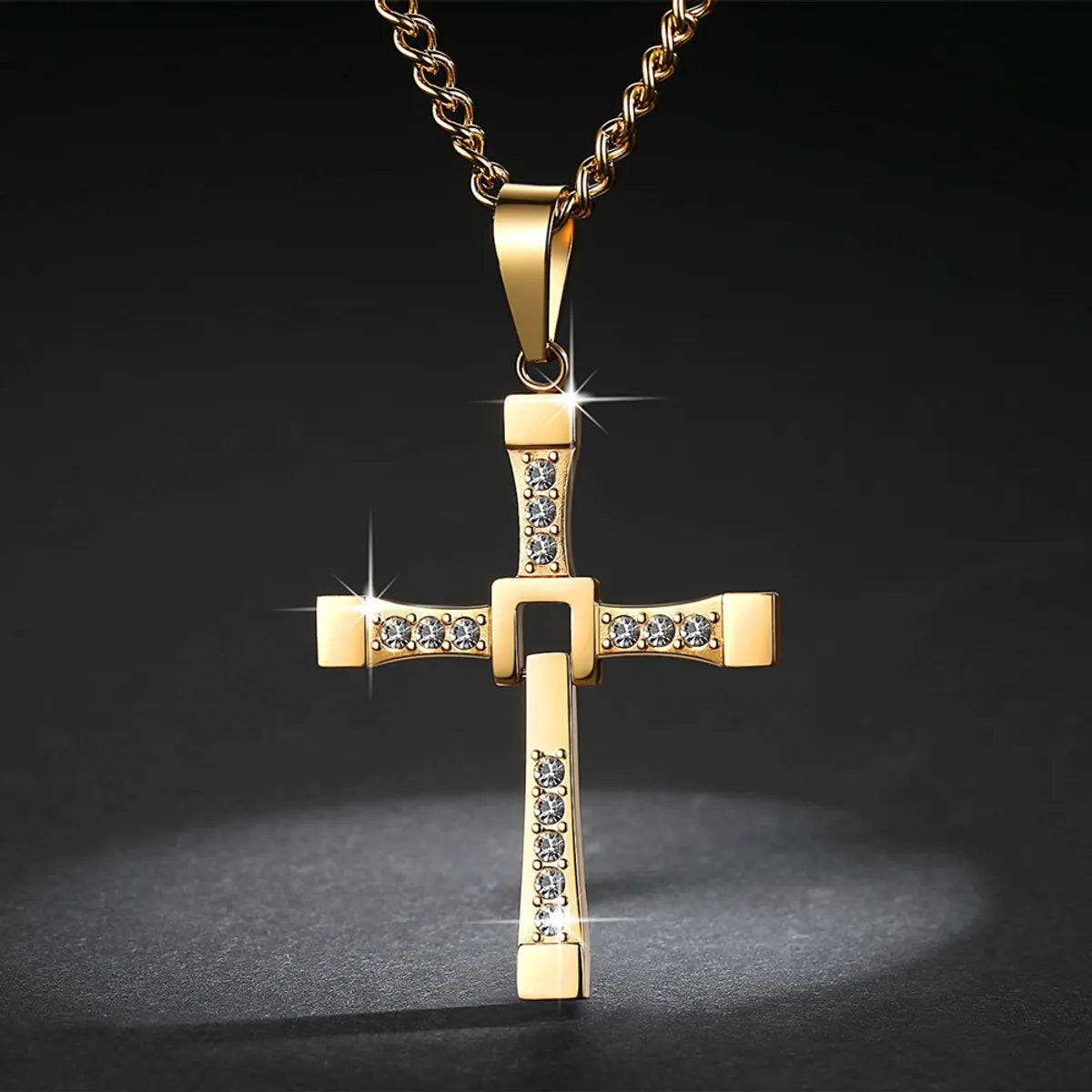 Simple Style Cross Stainless Steel Inlay Zircon Pendant Necklace