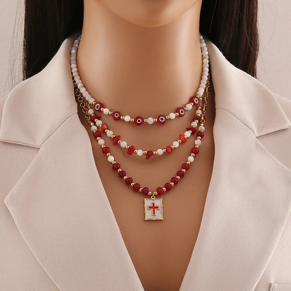 Simple Style Cross Stainless Steel Natural Stone Beaded Jewelry Set