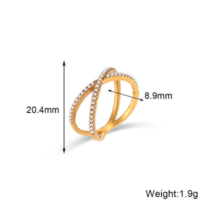 Wholesale Jewelry Simple Style Cross 304 Stainless Steel Pearl 18K Gold Plated Plating Inlay Rings