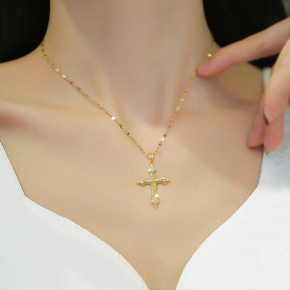 Simple Style Cross Stainless Steel Plating Inlay Zircon 18k Gold Plated Silver Plated Pendant Necklace