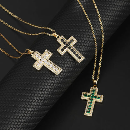 Simple Style Cross Stainless Steel Plating Inlay Zircon 18k Gold Plated Silver Plated Pendant Necklace