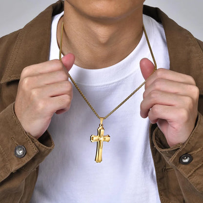 Simple Style Cross Stainless Steel Plating Three-dimensional 18k Gold Plated Men's Pendant Necklace