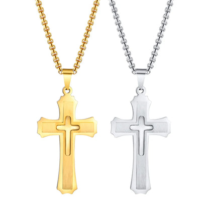 Simple Style Cross Stainless Steel Plating Three-dimensional 18k Gold Plated Men's Pendant Necklace