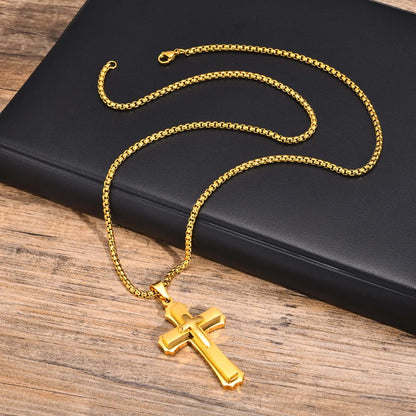 Simple Style Cross Stainless Steel Plating Three-dimensional 18k Gold Plated Men's Pendant Necklace