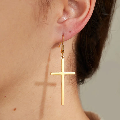 1 Pair Simple Style Cross Plating Stainless Steel Zircon 18k Gold Plated Silver Plated Ear Hook