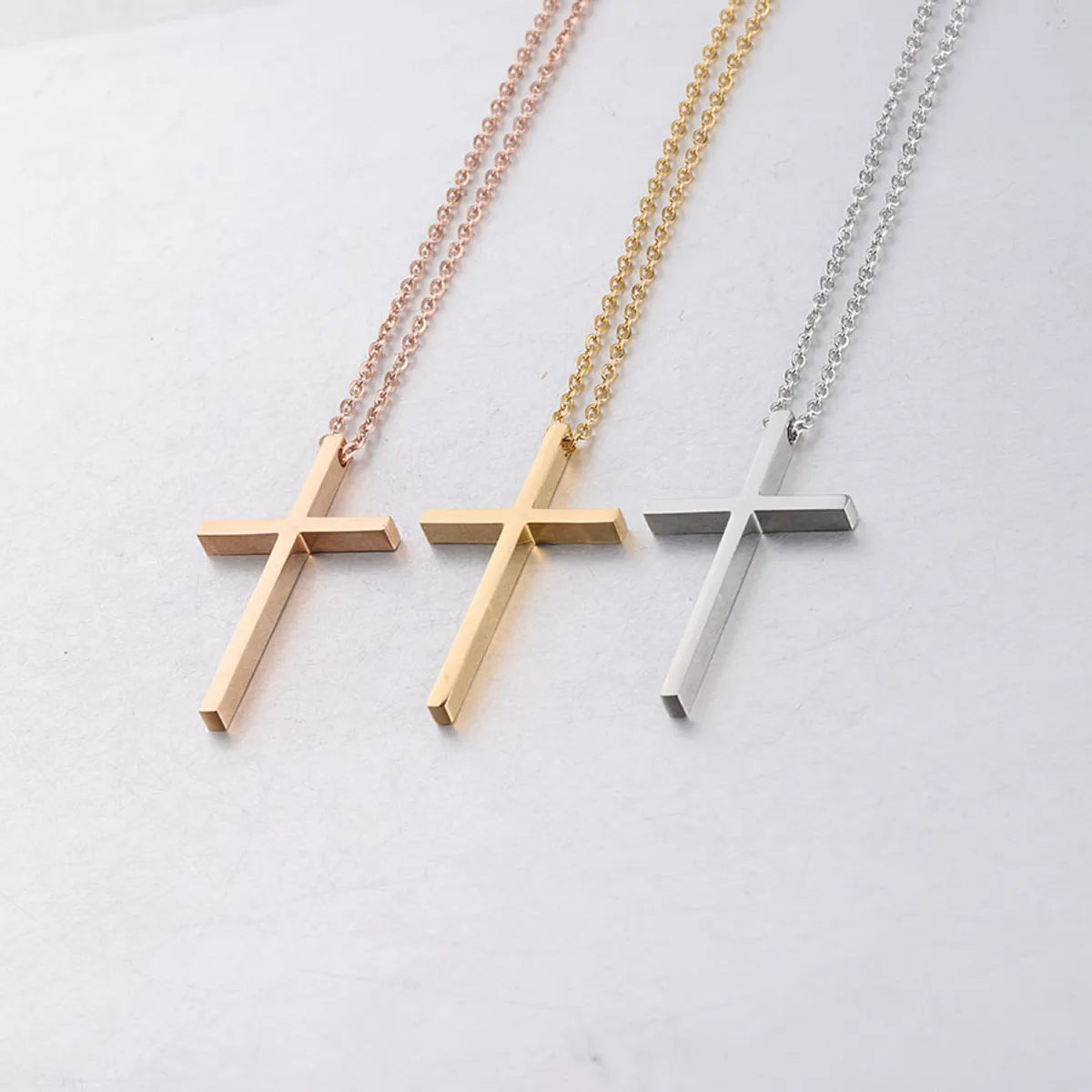 Simple Style Cross Stainless Steel Titanium Steel Plating 18k Gold Plated Rose Gold Plated Pendant Necklace