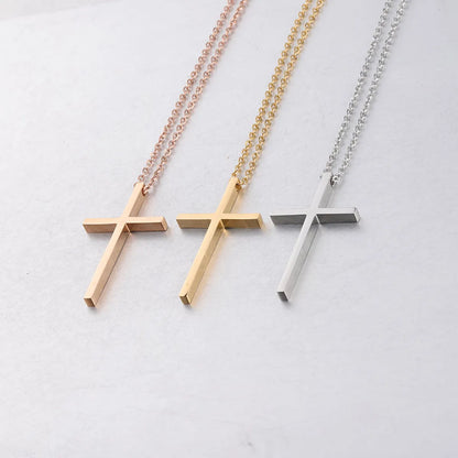 Simple Style Cross Stainless Steel Titanium Steel Plating 18k Gold Plated Rose Gold Plated Pendant Necklace