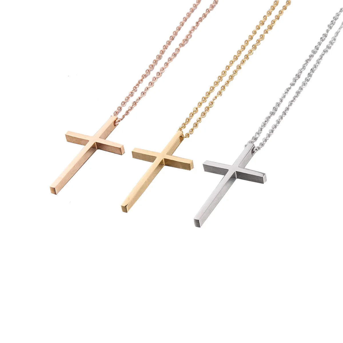 Simple Style Cross Stainless Steel Titanium Steel Plating 18k Gold Plated Rose Gold Plated Pendant Necklace