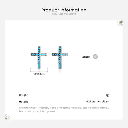 Simple Style Cross Sterling Silver Inlay Turquoise Ear Studs 1 Pair