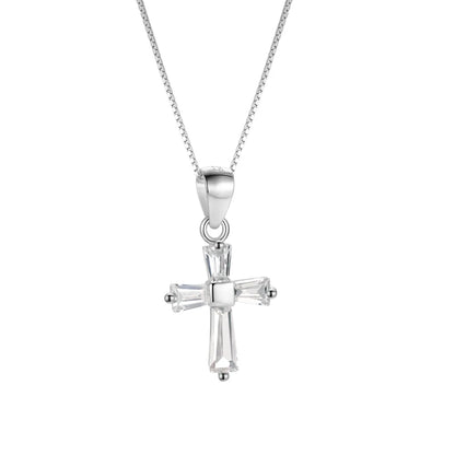 Simple Style Cross Sterling Silver Inlay Zircon Pendant Necklace