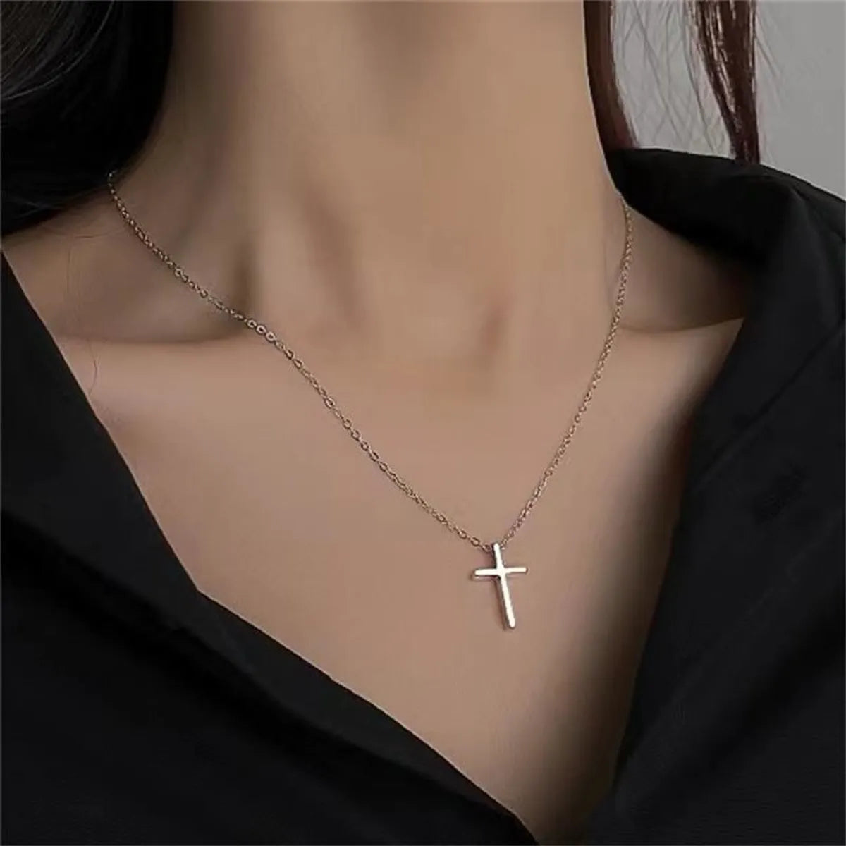 Simple Style Cross Sterling Silver Plating Pendant Necklace