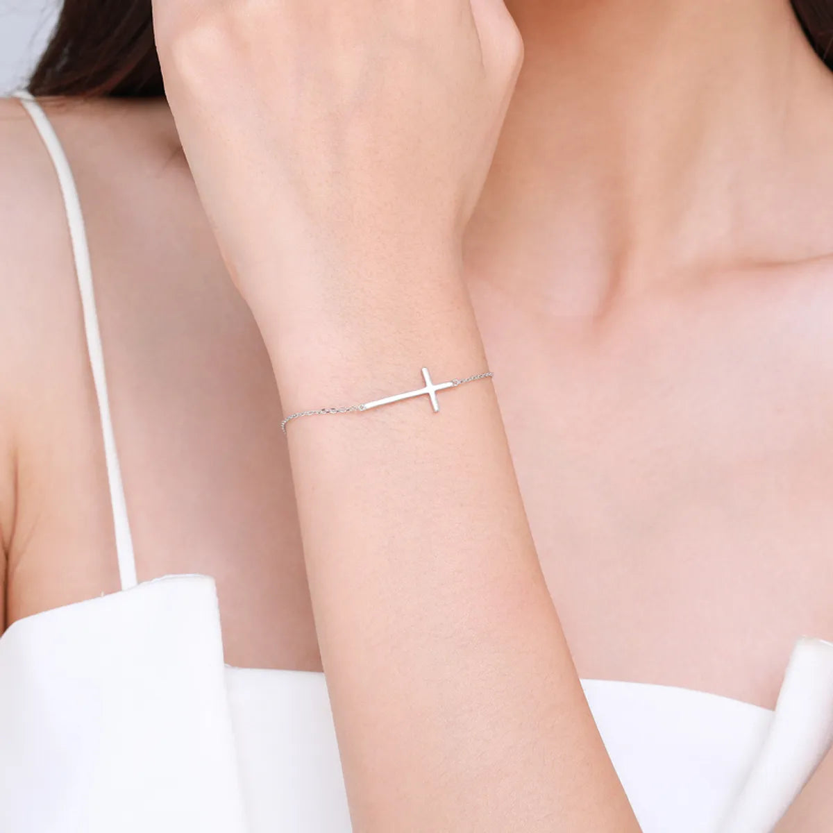 Simple Style Cross Sterling Silver Plating Rhodium Plated Bracelets