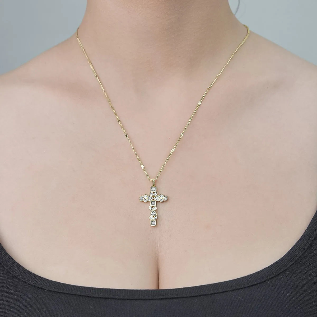 Simple Style Cross Sunflower Butterfly Copper Plating Inlay Zircon Pendant Necklace