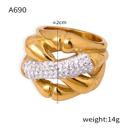 Simple Style Cross Titanium Steel 18K Gold Plated Rhinestones Rings In Bulk