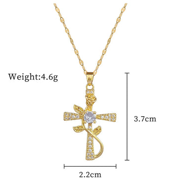 Wholesale Simple Style Cross Titanium Steel Copper Inlay Artificial Gemstones Pendant Necklace