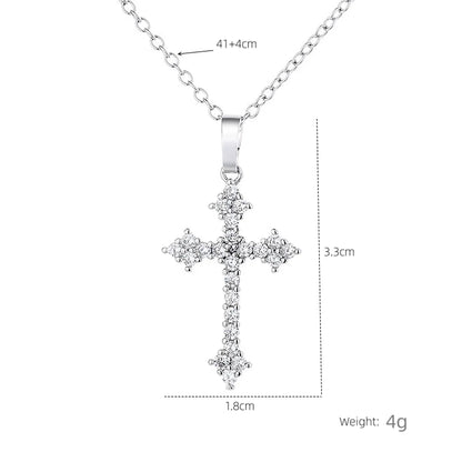 Simple Style Cross Titanium Steel Copper White Gold Plated Zircon Pendant Necklace In Bulk