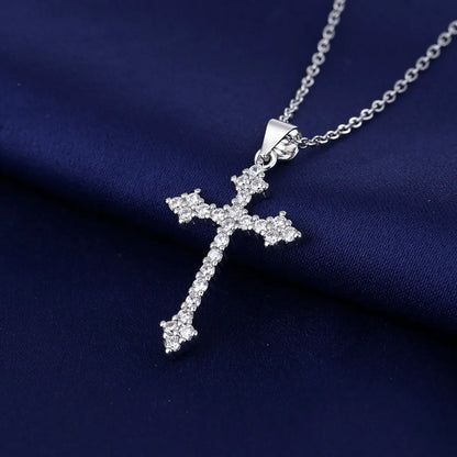 Simple Style Cross Titanium Steel Copper White Gold Plated Zircon Pendant Necklace In Bulk