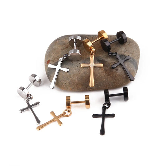 1 Piece Simple Style Cross Plating Titanium Steel Drop Earrings