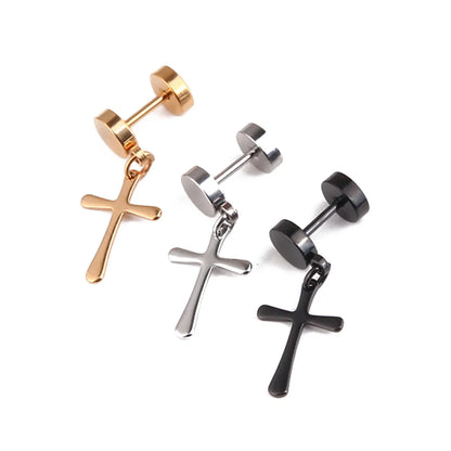 1 Piece Simple Style Cross Plating Titanium Steel Drop Earrings