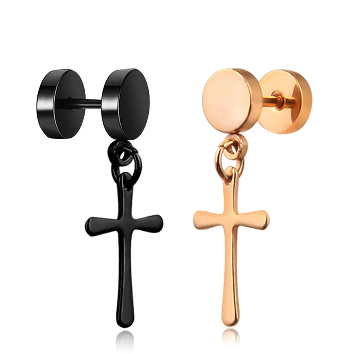 1 Piece Simple Style Cross Plating Titanium Steel Drop Earrings