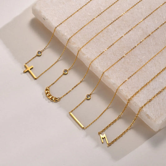 Simple Style Cross Titanium Steel Gold Plated Zircon Gold Plated Necklace