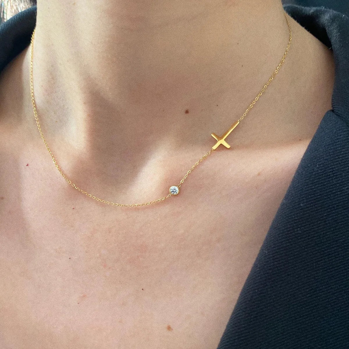 Simple Style Cross Titanium Steel Gold Plated Zircon Gold Plated Necklace