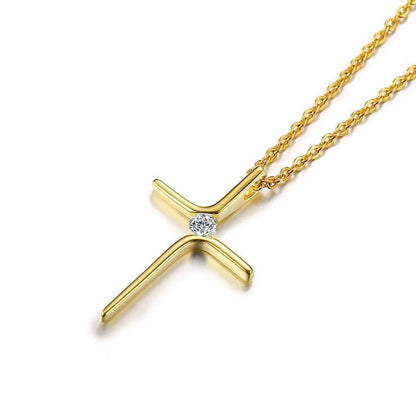 Simple Style Cross Titanium Steel Plating Zircon Pendant Necklace