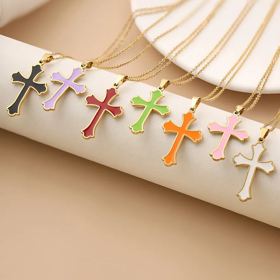 Simple Style Cross Titanium Steel Wholesale Pendant Necklace