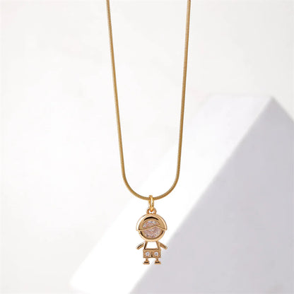 Simple Style Crown Stainless Steel Copper Plating Inlay Pearl Zircon Gold Plated Pendant Necklace