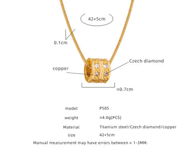 Simple Style Cylinder Solid Color Titanium Steel Copper Plating Inlay Artificial Diamond 18k Gold Plated Pendant Necklace