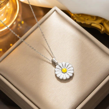 Simple Style Daisy Stainless Steel Plating Inlay Zircon 18k Gold Plated Pendant Necklace