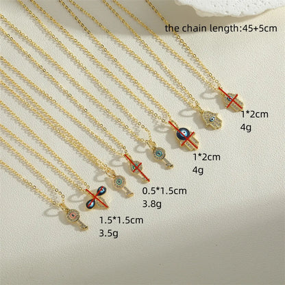 Simple Style Devil's Eye Copper Plating Inlay Zircon 14k Gold Plated Pendant Necklace