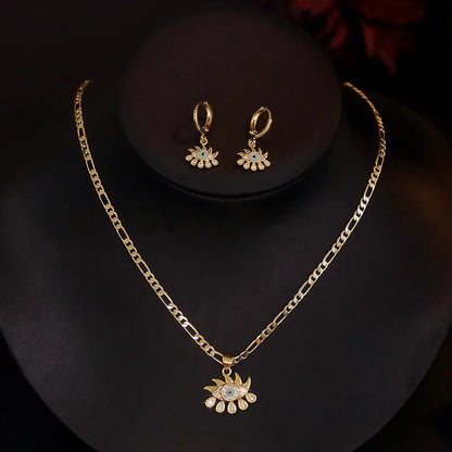 Simple Style Devil'S Eye Copper Plating Inlay Zircon 18k Gold Plated Earrings Necklace Jewelry Set