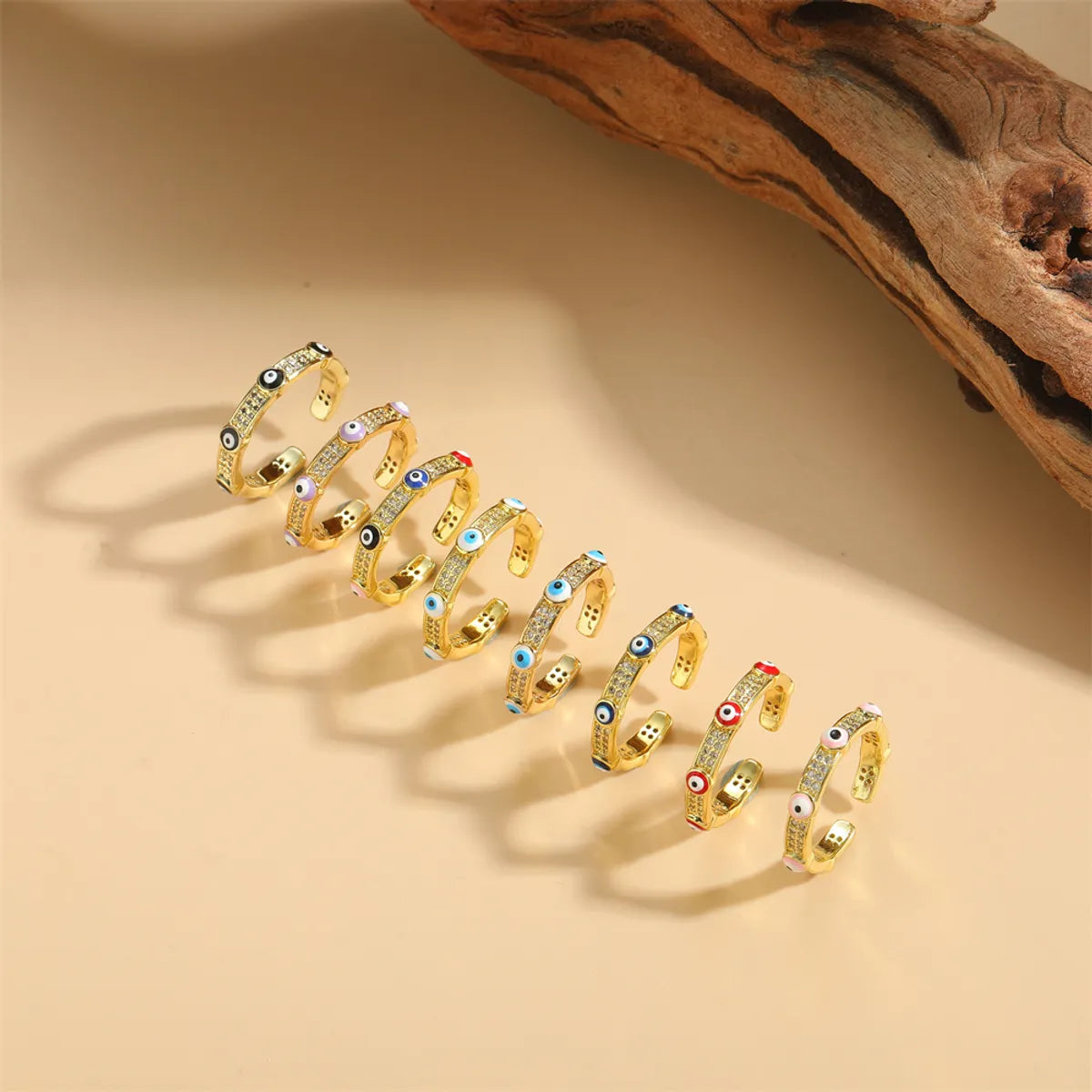 Simple Style Devil's Eye Copper Zircon 14k Gold Plated Open Rings