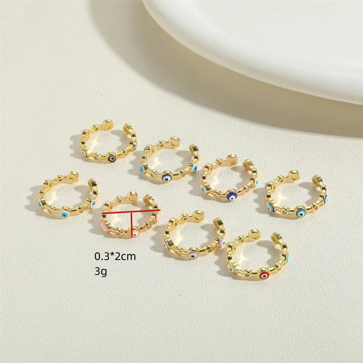 Simple Style Devil's Eye Copper Zircon 14k Gold Plated Open Rings