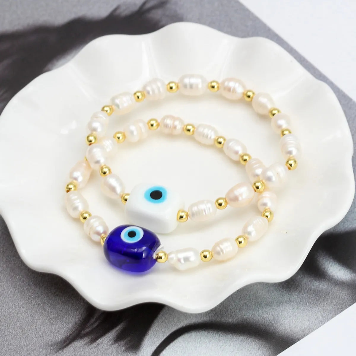 Simple Style Devil's Eye Freshwater Pearl Glass Beaded Bracelets