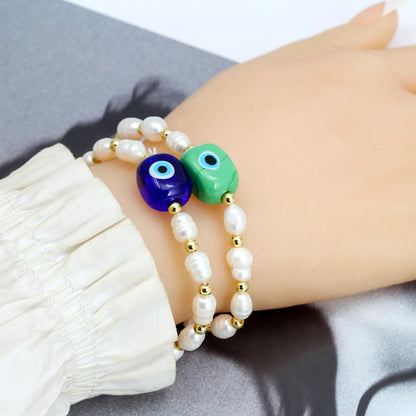 Simple Style Devil's Eye Freshwater Pearl Glass Beaded Bracelets