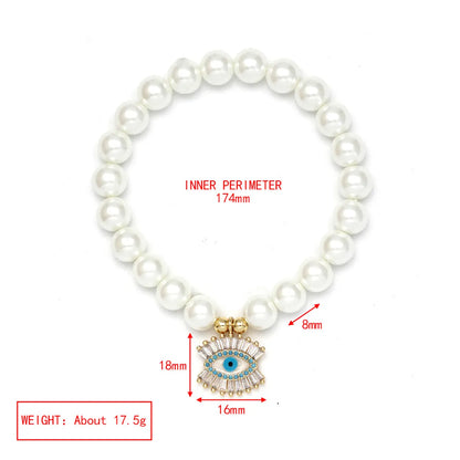 Simple Style Devil'S Eye Hand Of Fatima Artificial Pearl Glass Copper Wholesale Bracelets