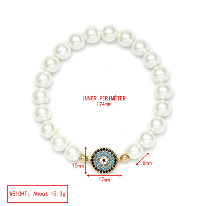 Simple Style Devil'S Eye Hand Of Fatima Artificial Pearl Glass Copper Wholesale Bracelets