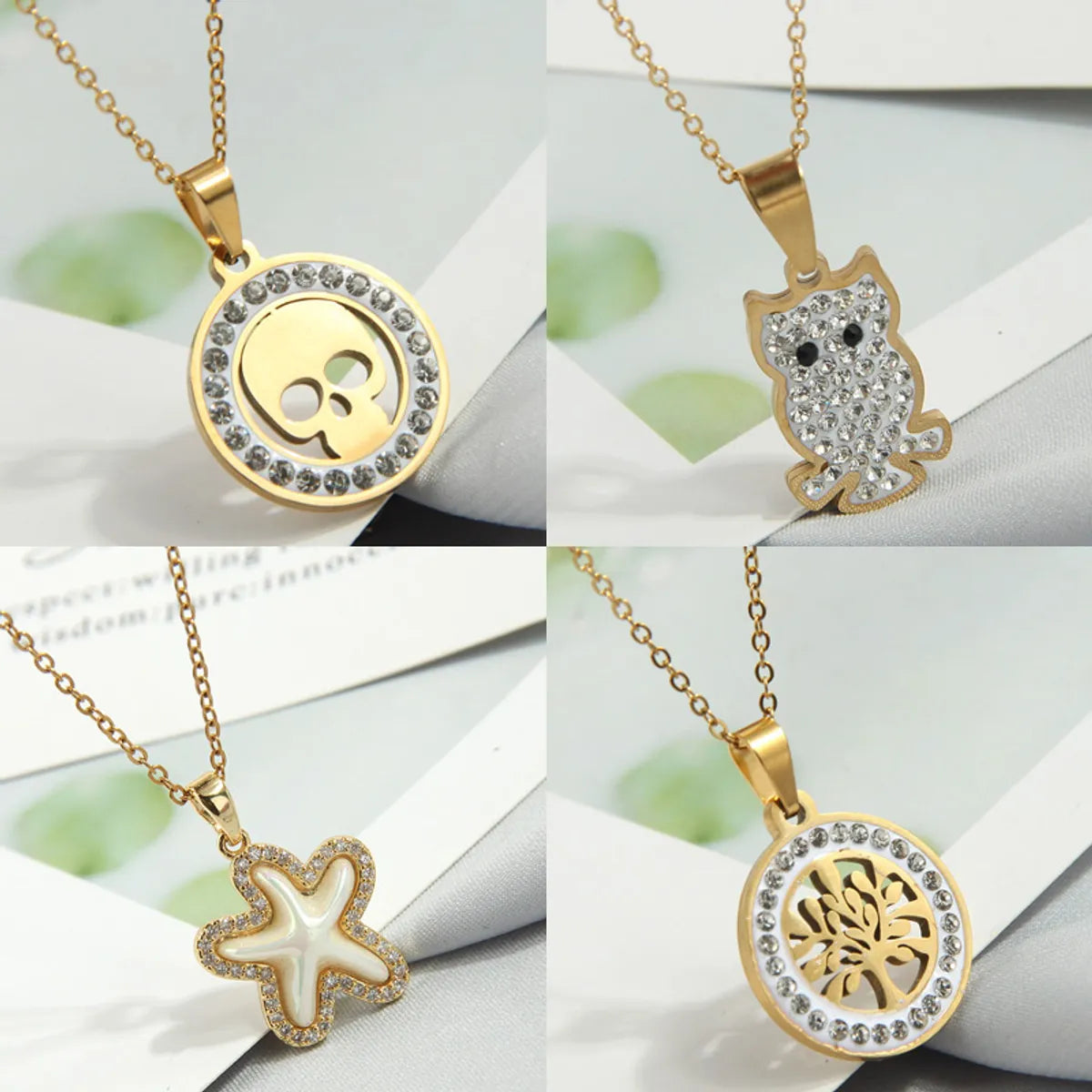 Simple Style Devil's Eye Heart Shape Skull Titanium Steel Plating Inlay Rhinestones Pendant Necklace