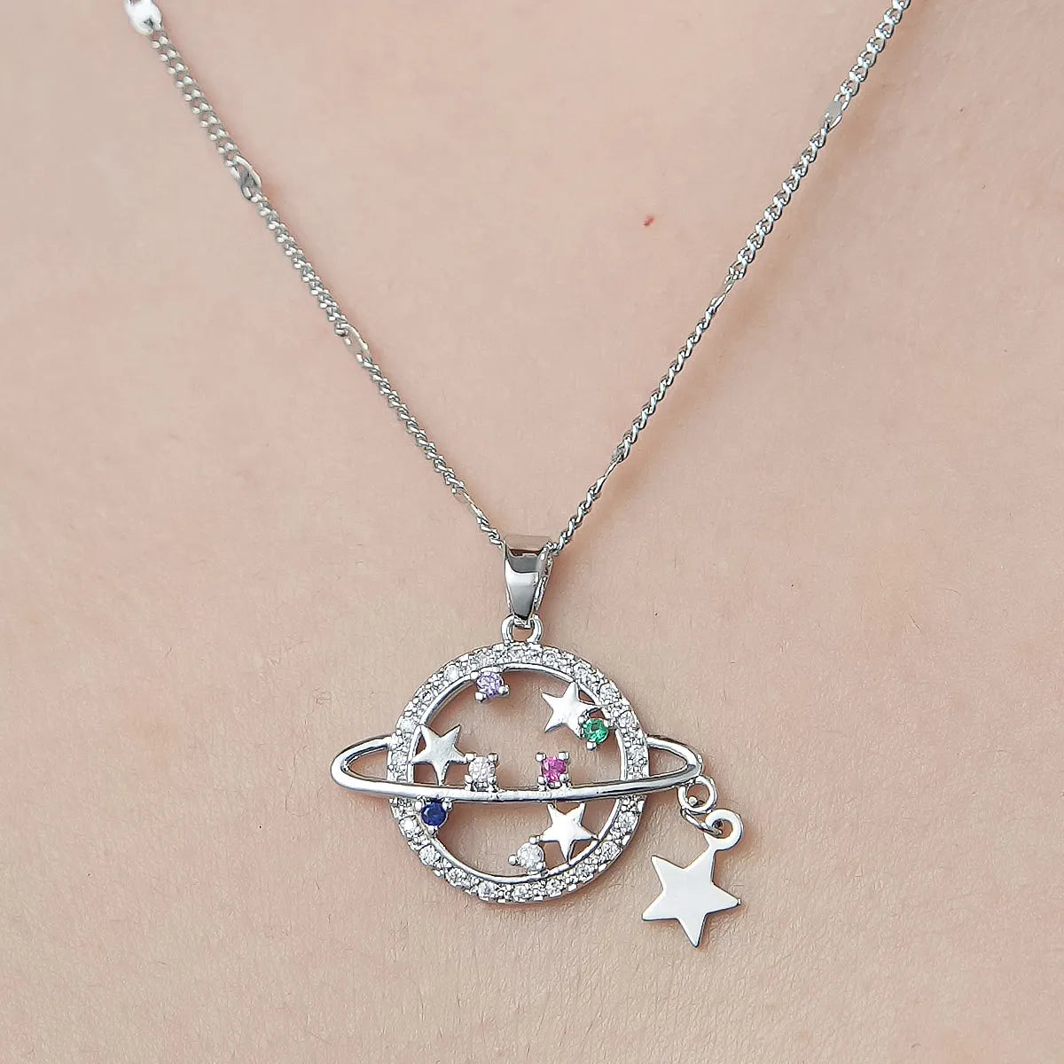 Simple Style Devil'S Eye Star Flower Copper Plating Inlay Zircon Pendant Necklace