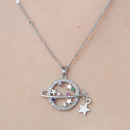 Simple Style Devil'S Eye Star Flower Copper Plating Inlay Zircon Pendant Necklace