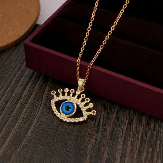 Simple Style Devil's Eye Titanium Steel Copper Zircon Pendant Necklace In Bulk