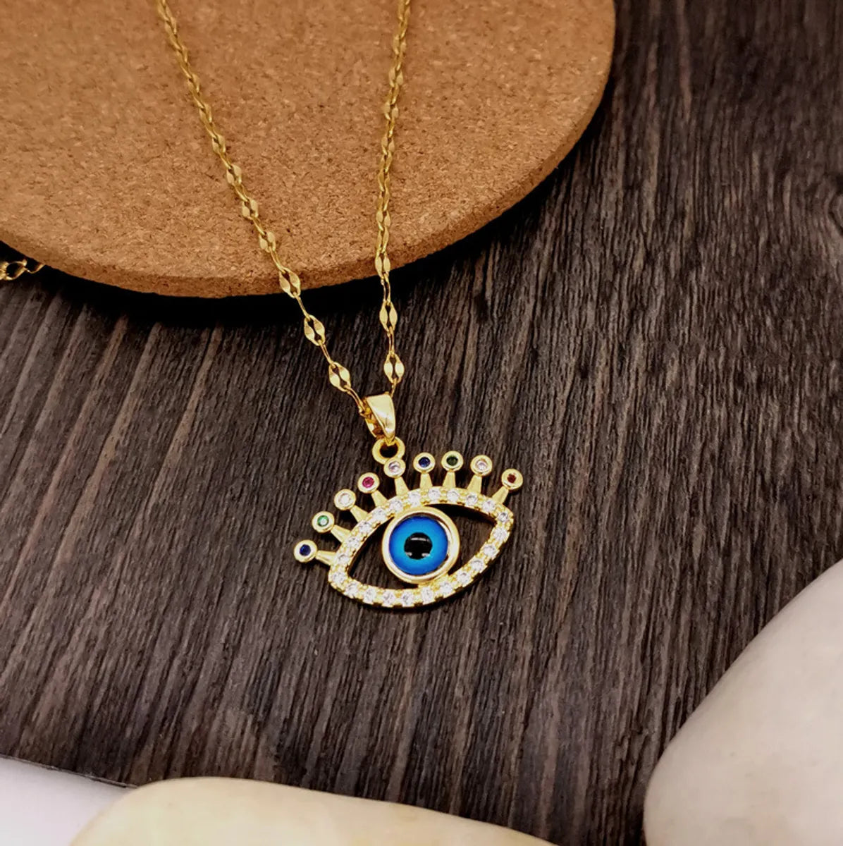 Simple Style Devil's Eye Titanium Steel Copper Zircon Pendant Necklace In Bulk